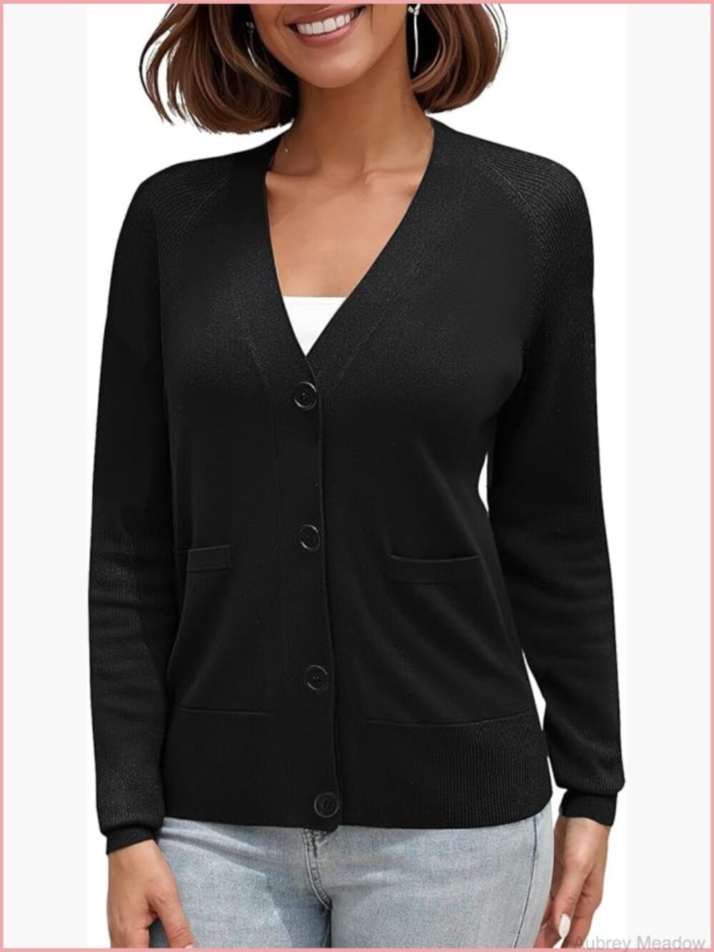 Long Sleeve V-Neck Cardigan Sweater Open Front Button Down Knit with Pockets